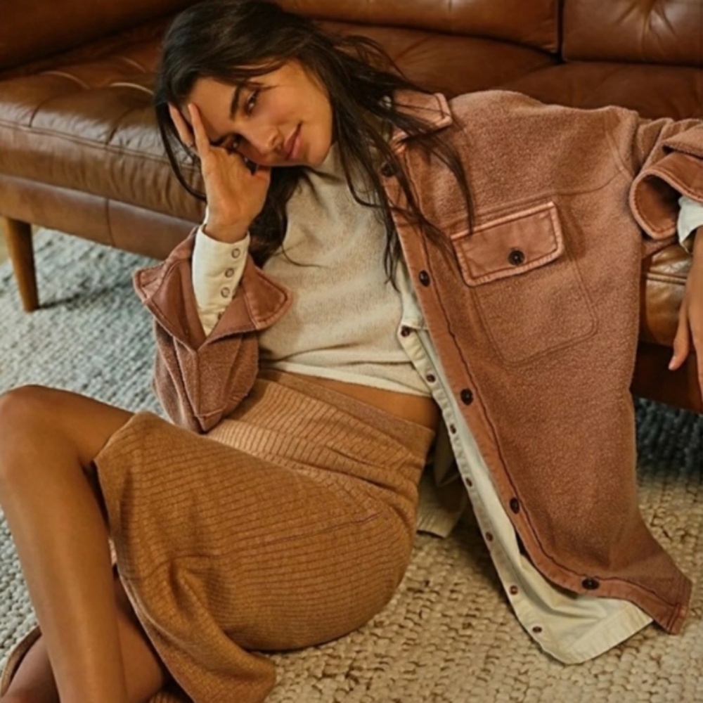 Free People, Ruby Fleece Shacket- Bright Cider- XS